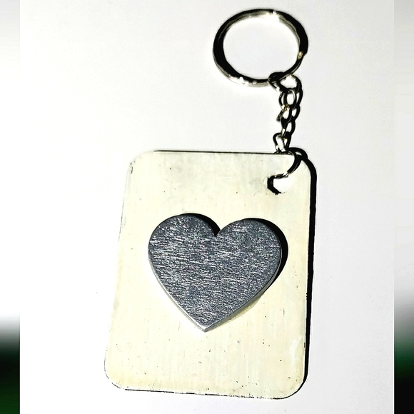 NEW Handmade Keychain Bag Tag! Italian Wood Art 03. "I LOVE My Bag" Wood Heart. - Picture 5 of 6